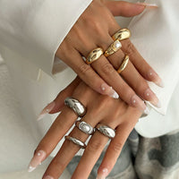 Thumbnail for Baroque 4pcs Gold Silver Tone Pearl Inlaid Ring Set - ArtGalleryZen