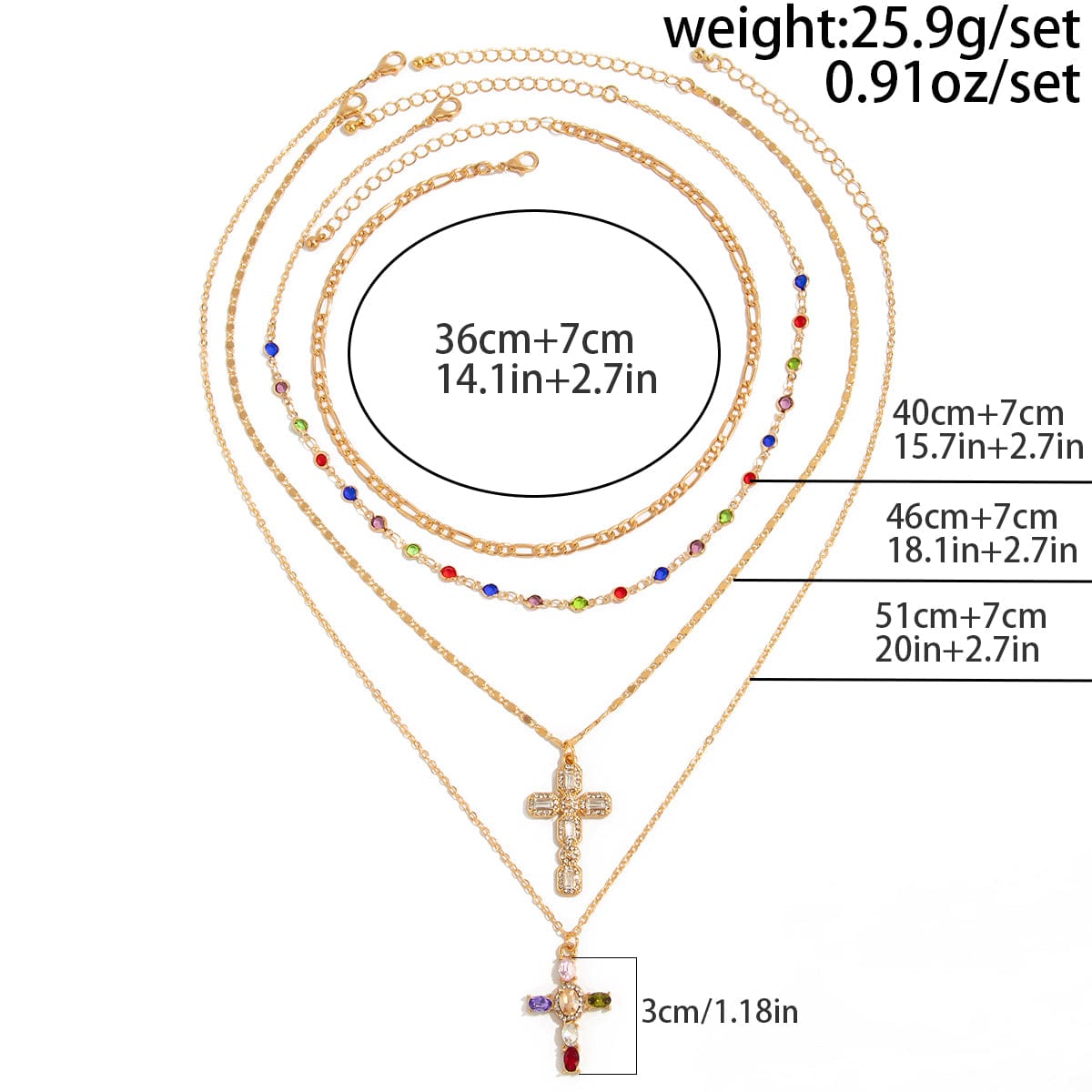 Baroque 4pcs Rhinestone Inlaid Cross Pendant Crystal Chain Necklace Set - ArtGalleryZen