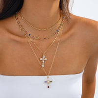 Thumbnail for Baroque 4pcs Rhinestone Inlaid Cross Pendant Crystal Chain Necklace Set - ArtGalleryZen