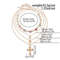Thumbnail for Baroque 4pcs Rhinestone Inlaid Heart Cross Pendant Pearl Chain Necklace Set - ArtGalleryZen