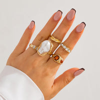 Thumbnail for Baroque 5pcs Irregular Pearl Crystal Inlaid Pleated Ring Set - ArtGalleryZen