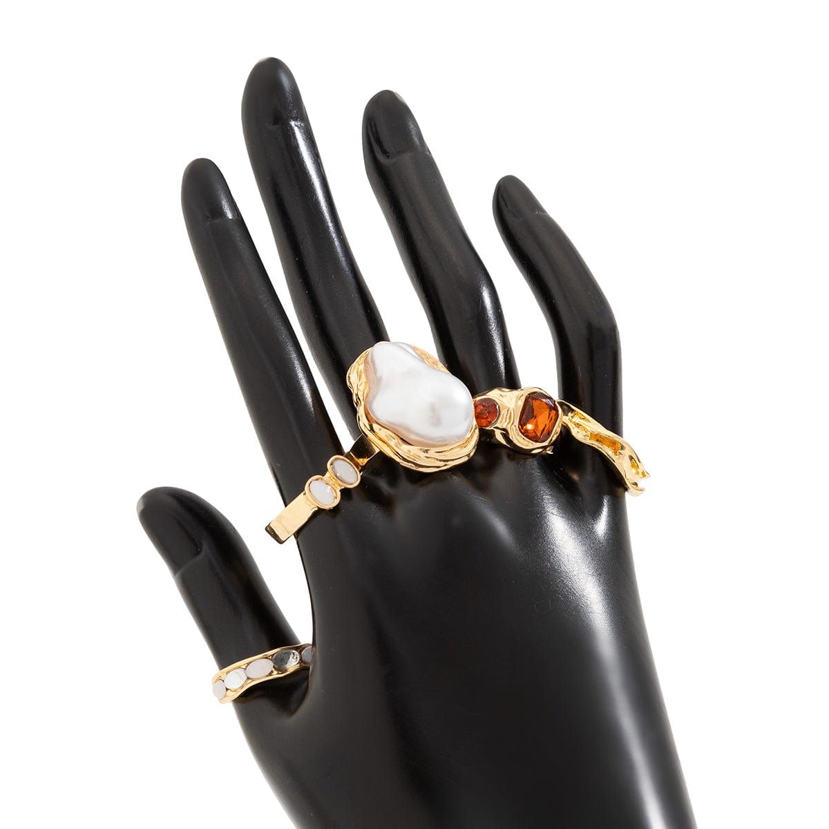 Baroque 5pcs Irregular Pearl Crystal Inlaid Pleated Ring Set - ArtGalleryZen