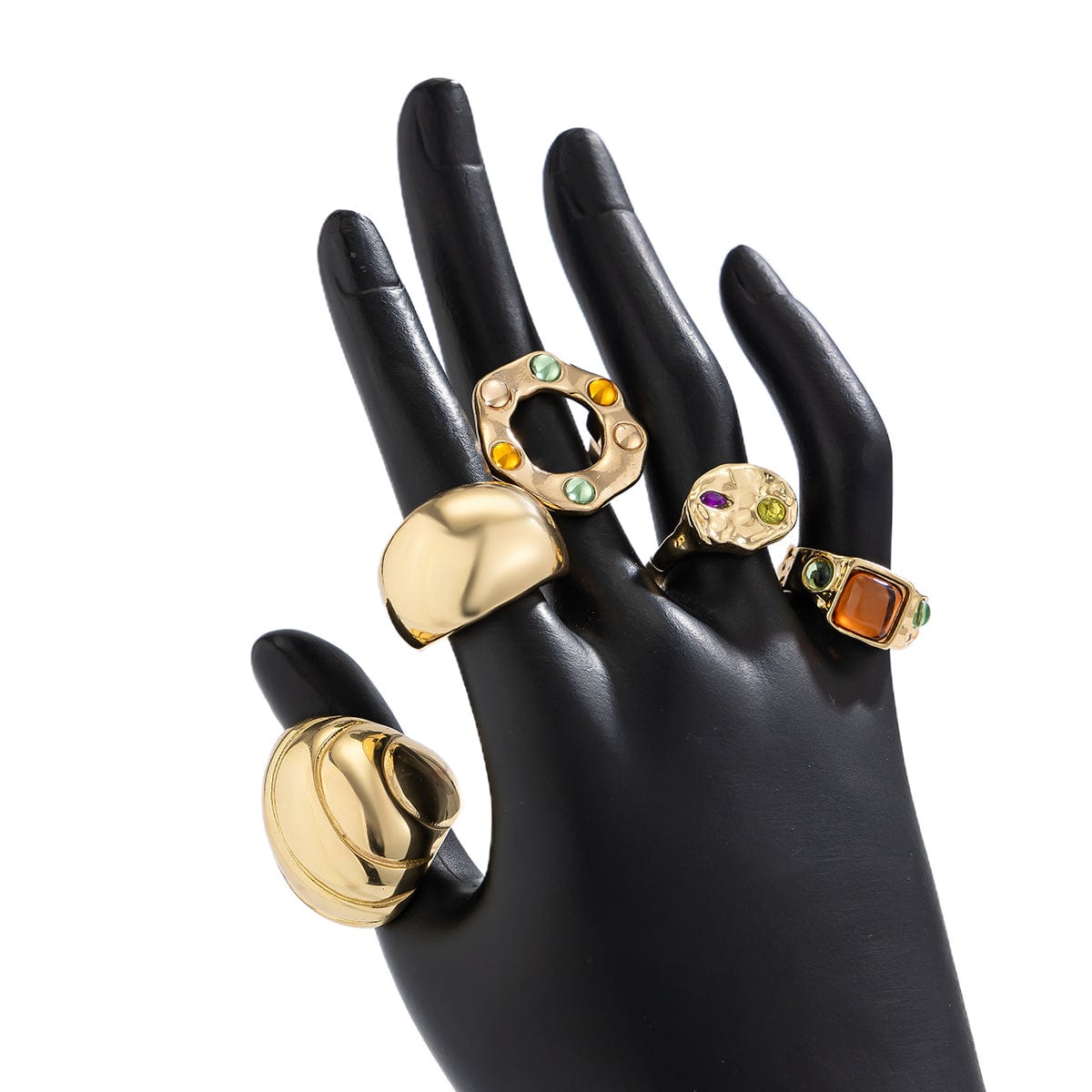 Baroque 5pcs Rhinestone Inlaid Hollow Chunky Ring Set - ArtGalleryZen