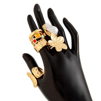 Thumbnail for Baroque 6pcs Irregular Pearl Inlaid Textured Flower Ring Set - ArtGalleryZen