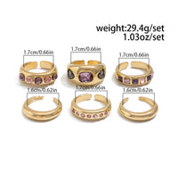 Thumbnail for Baroque 6pcs Pink Rhinestone Inlaid Open Ring Set - ArtGalleryZen