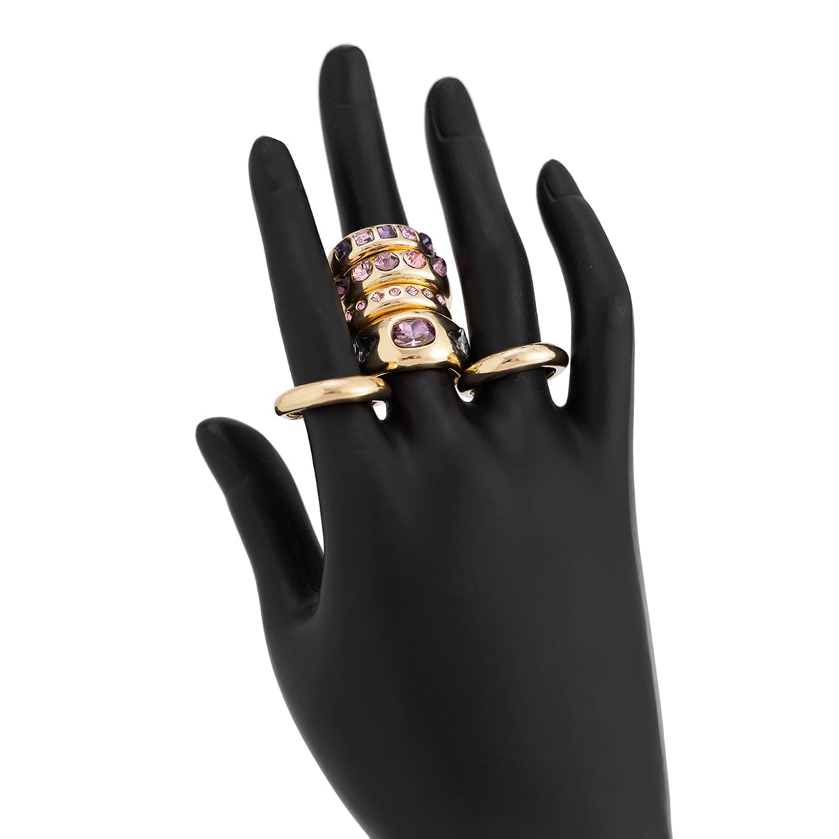 Baroque 6pcs Pink Rhinestone Inlaid Open Ring Set - ArtGalleryZen