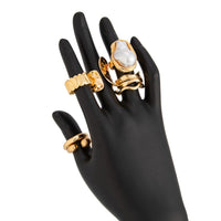 Thumbnail for Baroque 7pcs Gold Silver Tone Pearl Inlaid Curved Ring Set - ArtGalleryZen