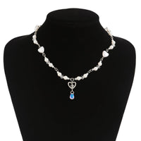 Thumbnail for Baroque Crystal Heart Pendant Pearl Seed Bead Chain Necklace Earrings Set - ArtGalleryZen