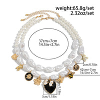 Thumbnail for Baroque Enamel Bee Heart Bow Pendant Irregular Pearl Chain Necklace Set - ArtGalleryZen
