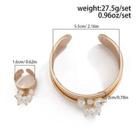 Thumbnail for Baroque Glossy Pearl Charm Open Wide Cuff Bangle Bracelet Ring Set - ArtGalleryZen