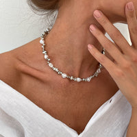 Thumbnail for Baroque Gold Silver Tone Irregular Pearl Beaded Necklace - ArtGalleryZen