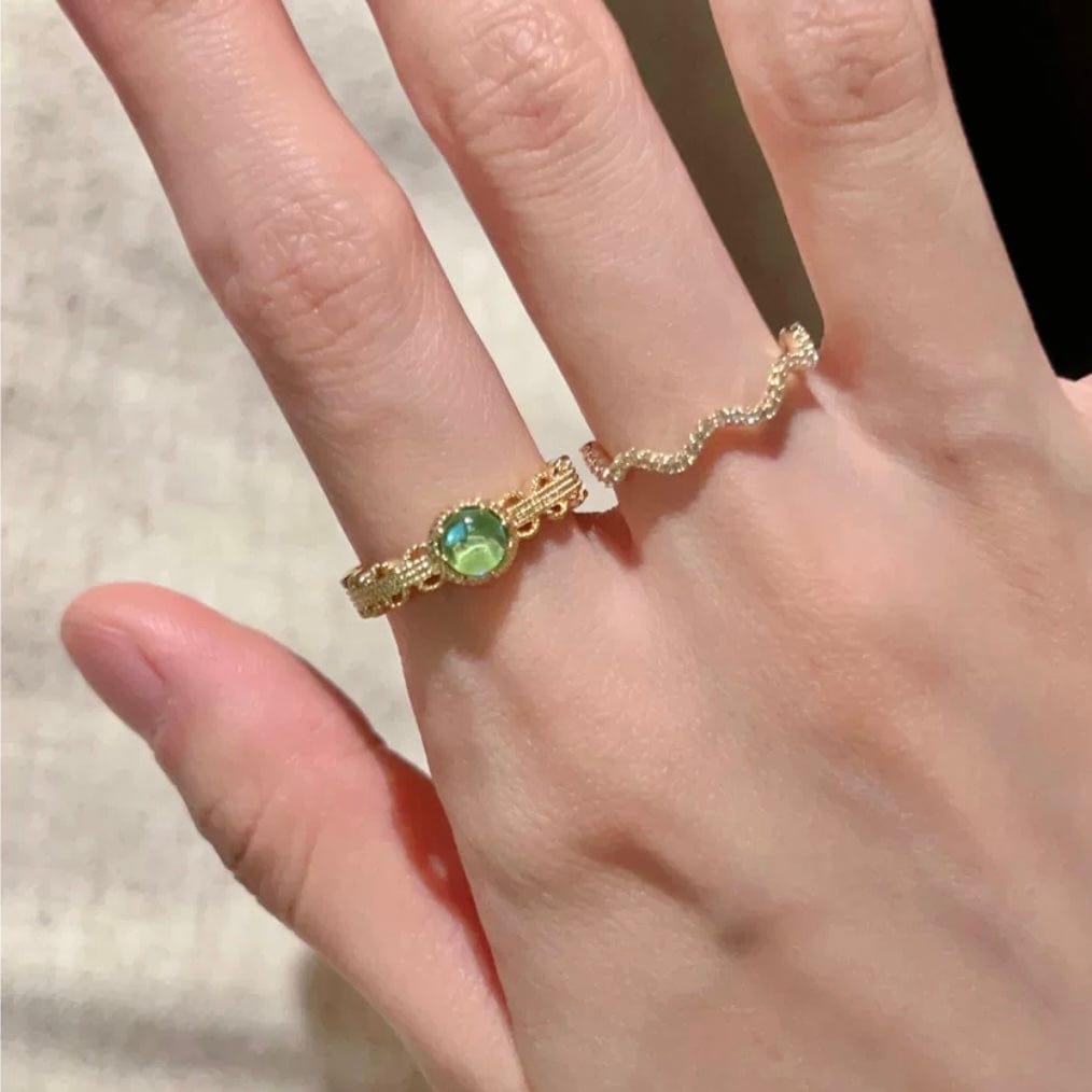 Baroque Green Crystal Inlaid Open Ring - ArtGalleryZen