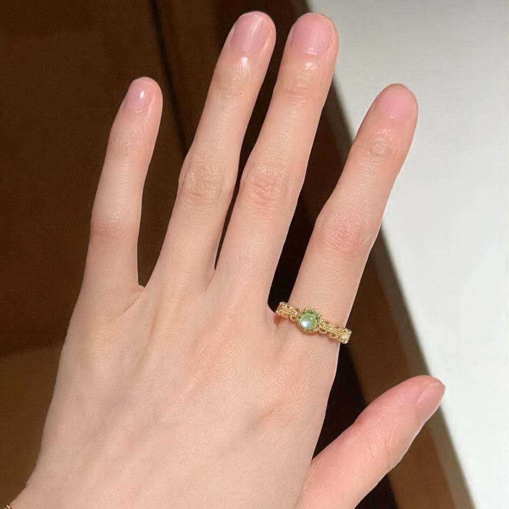 Baroque Green Crystal Inlaid Open Ring - ArtGalleryZen