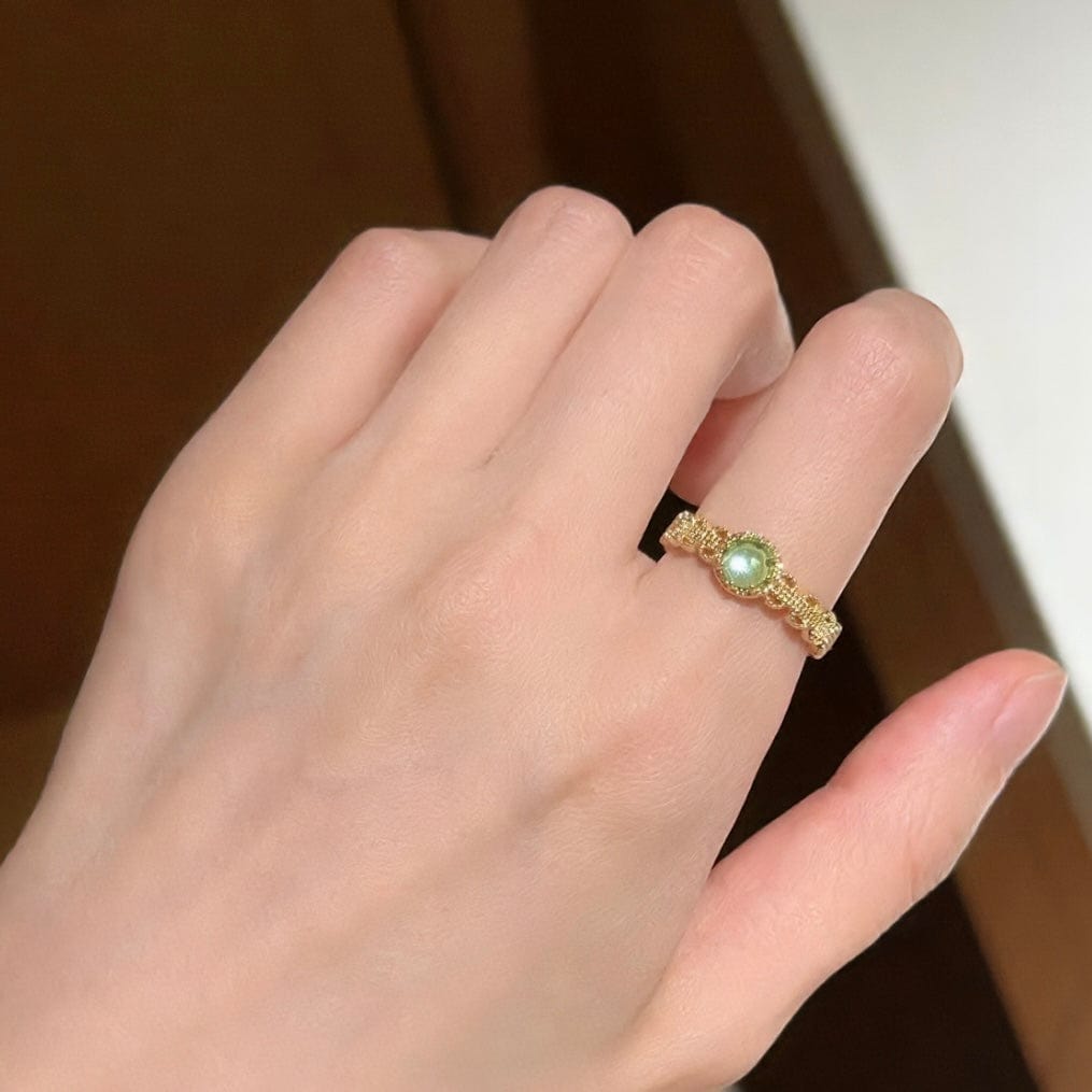 Baroque Green Crystal Inlaid Open Ring - ArtGalleryZen