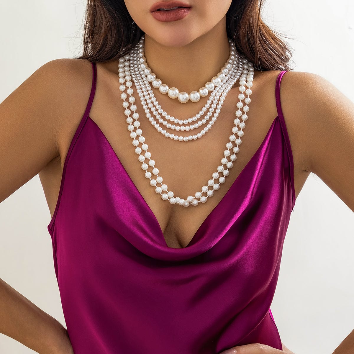 Baroque Layered Chunky Pearl Chain Choker Necklace Set - ArtGalleryZen