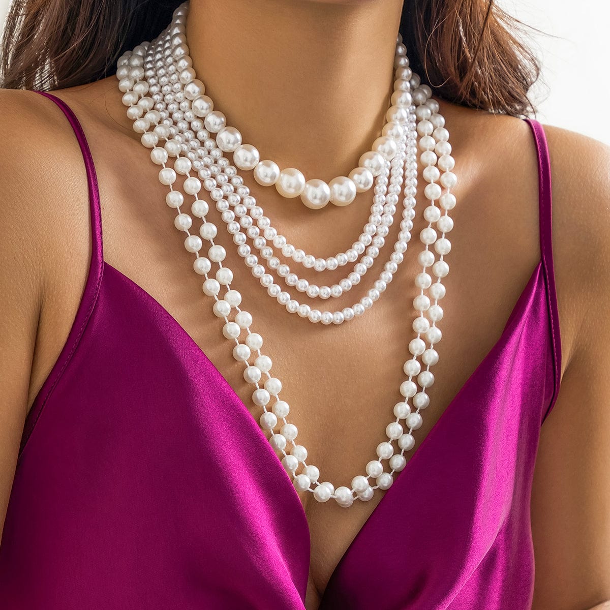 Baroque Layered Chunky Pearl Chain Choker Necklace Set - ArtGalleryZen