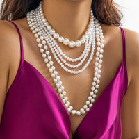 Thumbnail for Baroque Layered Chunky Pearl Chain Choker Necklace Set - ArtGalleryZen