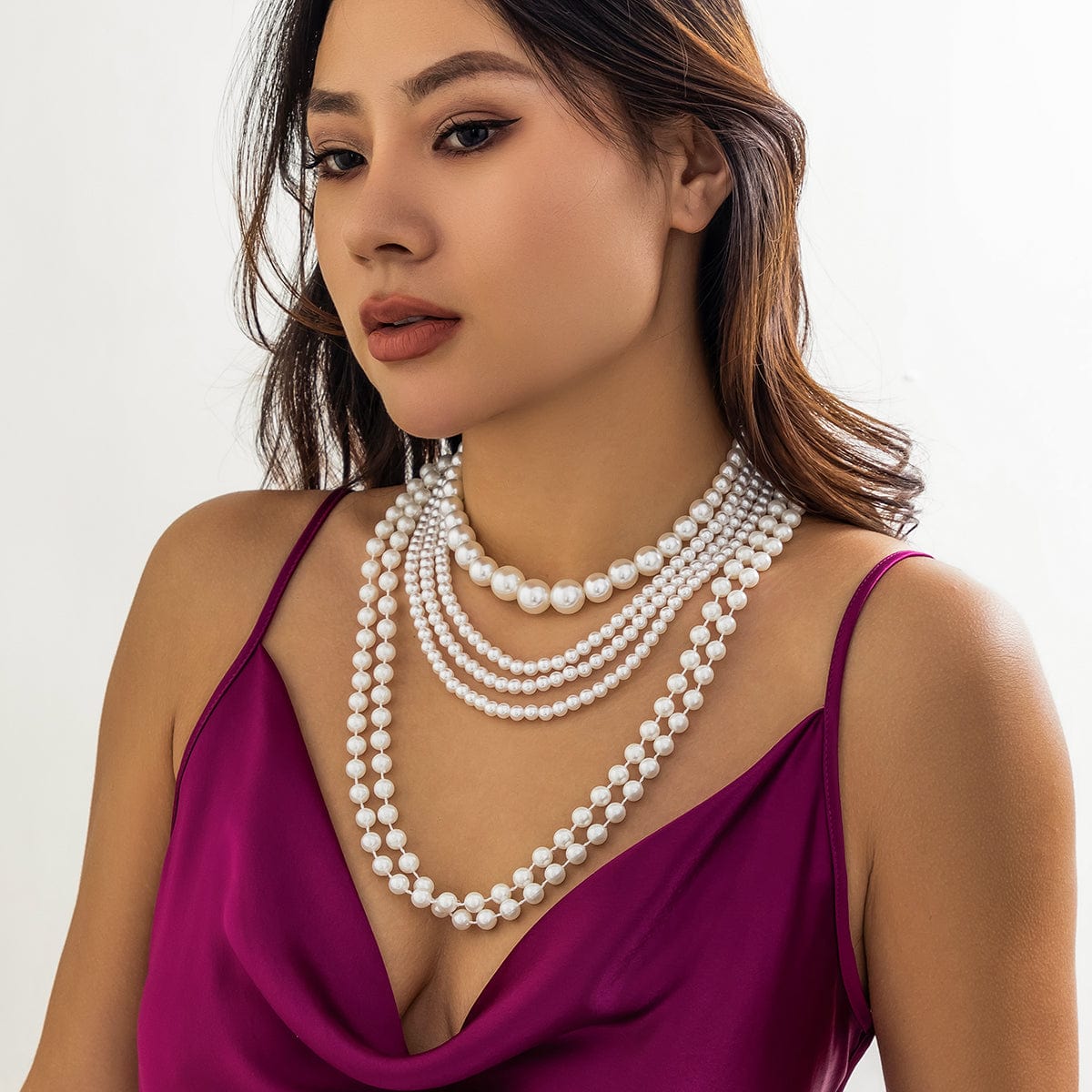 Baroque Layered Chunky Pearl Chain Choker Necklace Set - ArtGalleryZen