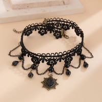 Thumbnail for Baroque Layered Crystal Tassel Flower Pendant Lace Choker Necklace - ArtGalleryZen