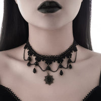 Thumbnail for Baroque Layered Crystal Tassel Flower Pendant Lace Choker Necklace - ArtGalleryZen