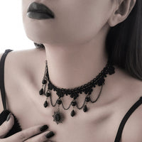Thumbnail for Baroque Layered Crystal Tassel Flower Pendant Lace Choker Necklace - ArtGalleryZen