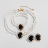 Thumbnail for Baroque Layered Emerald CZ Inlaid Pearl Chain Choker Necklace Bracelet Earrings Set - ArtGalleryZen