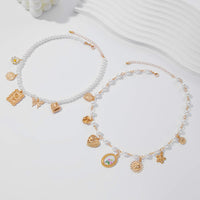 Thumbnail for Baroque Layered Enamel Flower Heart Sun Pendant Pearl Chain Necklace Set - ArtGalleryZen