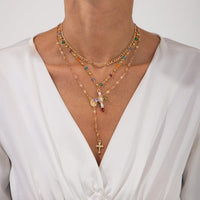 Thumbnail for Baroque Layered Gold Silver Tone Cross Pendant Crystal Chain Y Necklace Set - ArtGalleryZen