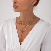 Thumbnail for Baroque Layered Gold Silver Tone Cross Pendant Crystal Chain Y Necklace Set - ArtGalleryZen