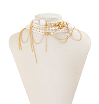 Thumbnail for Baroque Layered Gold Tone Pearl Chain Tassel Choker Necklace - ArtGalleryZen