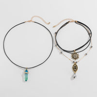 Thumbnail for Baroque Layered Healing Crystal Waterdrop Pendant Wax Cord Necklace Set - ArtGalleryZen