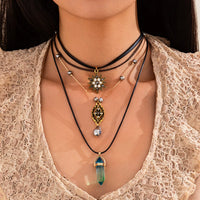 Thumbnail for Baroque Layered Healing Crystal Waterdrop Pendant Wax Cord Necklace Set - ArtGalleryZen