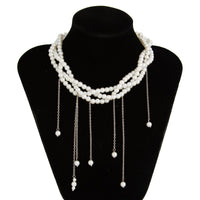 Thumbnail for Baroque Layered Pearl Chain Tassel Choker Necklace - ArtGalleryZen