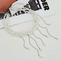 Thumbnail for Baroque Layered Pearl Chain Tassel Choker Necklace - ArtGalleryZen