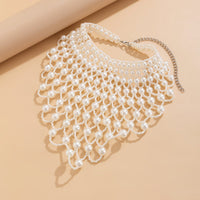 Thumbnail for Baroque Layered Pearl Mesh Tassel Necklace - ArtGalleryZen