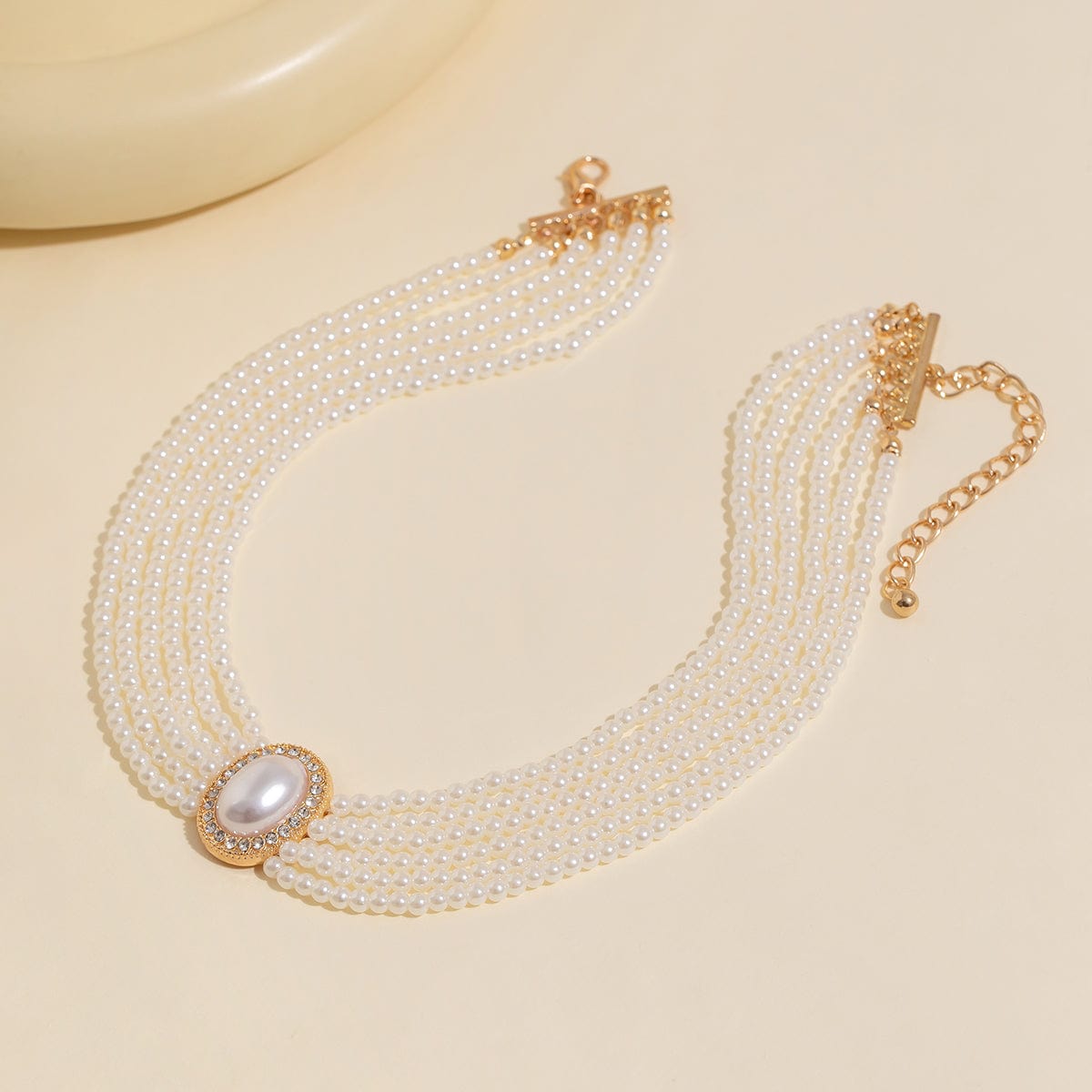 Baroque Layered Rhinestone Inlaid Crystal Pearl Chain Necklace - ArtGalleryZen