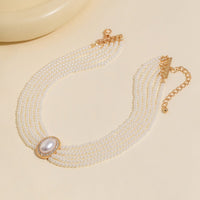 Thumbnail for Baroque Layered Rhinestone Inlaid Crystal Pearl Chain Necklace - ArtGalleryZen