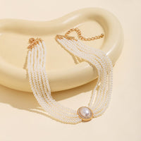 Thumbnail for Baroque Layered Rhinestone Inlaid Crystal Pearl Chain Necklace - ArtGalleryZen