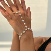 Thumbnail for Baroque Pearl Chain Finger Ring Bracelet - ArtGalleryZen