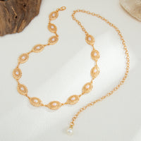 Thumbnail for Baroque Pearl Inlaid Floral Oval Disk Waist Chain - ArtGalleryZen