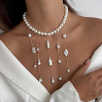 Thumbnail for Baroque Pearl Raindrop Tassel Choker Necklace - ArtGalleryZen