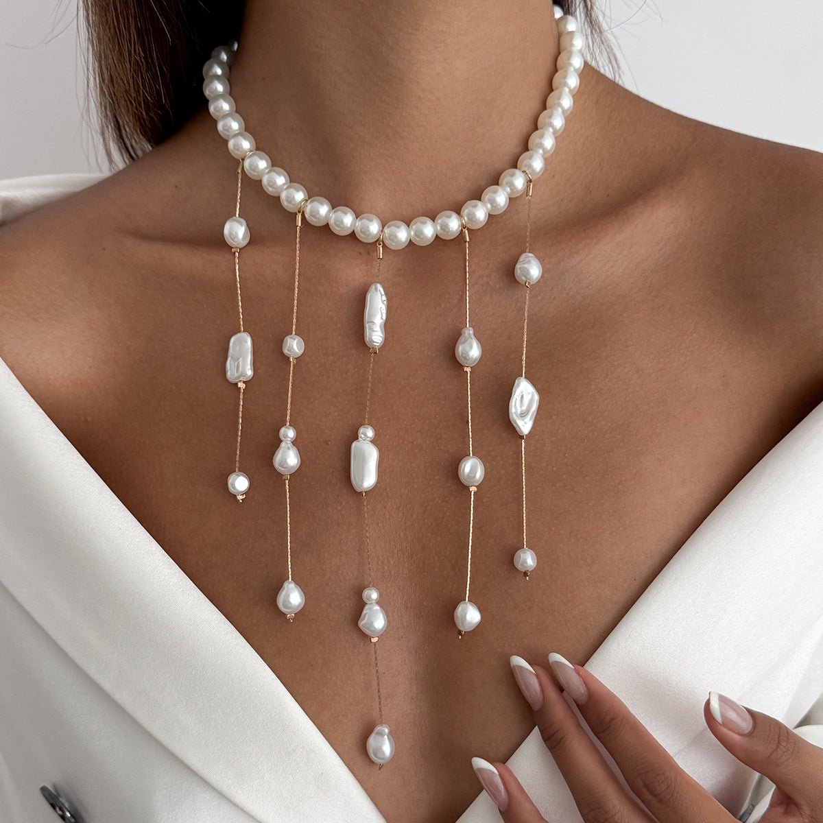 Baroque Pearl Raindrop Tassel Choker Necklace - ArtGalleryZen