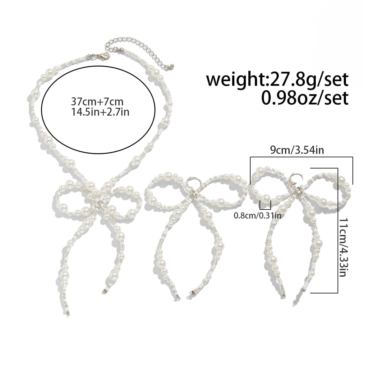 Baroque Pearl Seed Beaded Bowknot Necklace Earrings Set - ArtGalleryZen