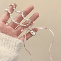 Thumbnail for Baroque Pink Ribbon Bowknot Relief Pendant Pearl Necklace - ArtGalleryZen