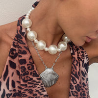 Thumbnail for Beach Style 2pcs Chunky Shell Pendant Pearl Chain Necklace Set - ArtGalleryZen