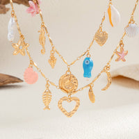 Thumbnail for Beach Style 2pcs Enamel Shell Starfish Heart Fish Pendant Necklace Set - ArtGalleryZen