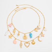Thumbnail for Beach Style 2pcs Enamel Shell Starfish Heart Fish Pendant Necklace Set - ArtGalleryZen