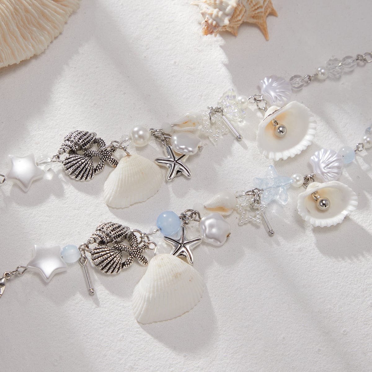 Beach Style 2pcs Shell Starfish Pearl Charm Bracelet Set - ArtGalleryZen