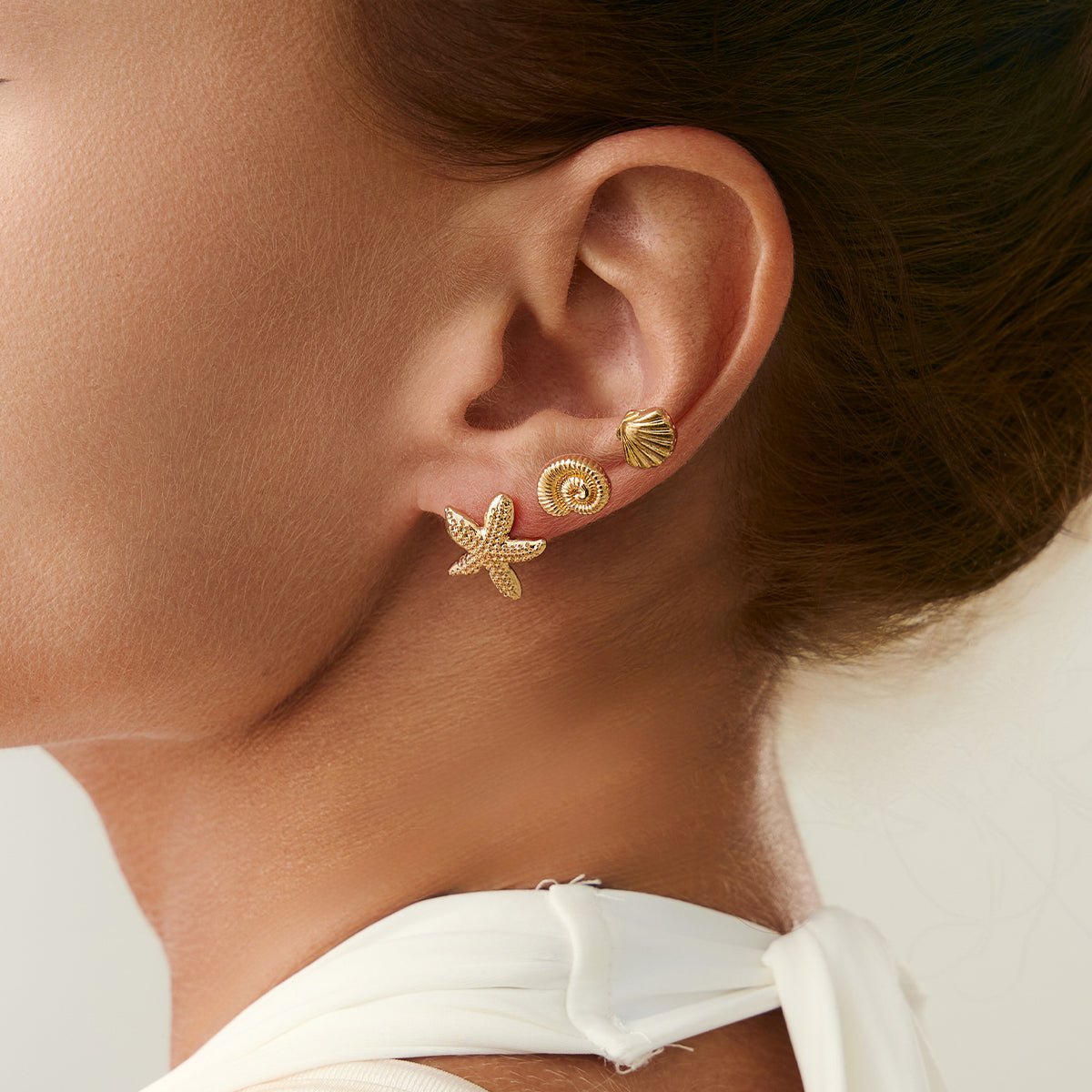 Beach Style 3 Pairs Conch Shell Starfish Earrings Set - ArtGalleryZen