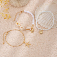 Thumbnail for Beach Style 3Pcs Conch Starfish Turtle Charm Seed Bead Anklet Set - ArtGalleryZen